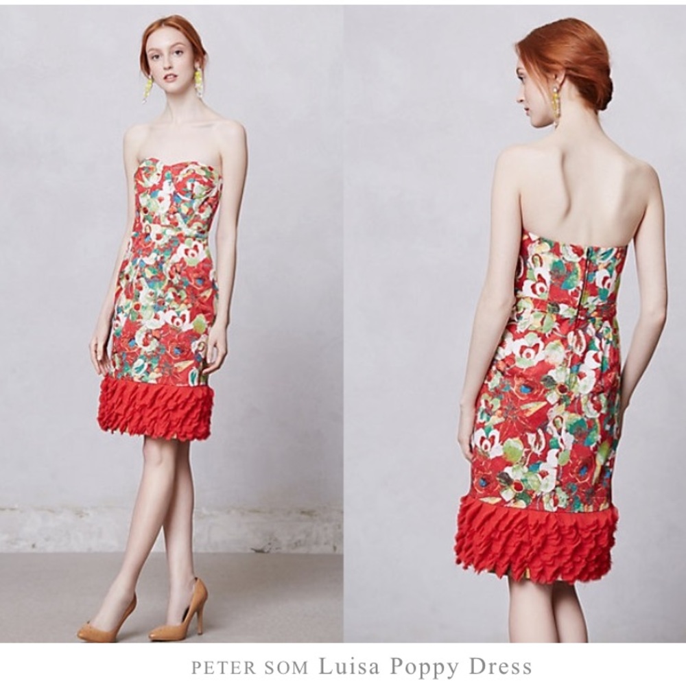 Peter Som strapless corset poppy print dress
